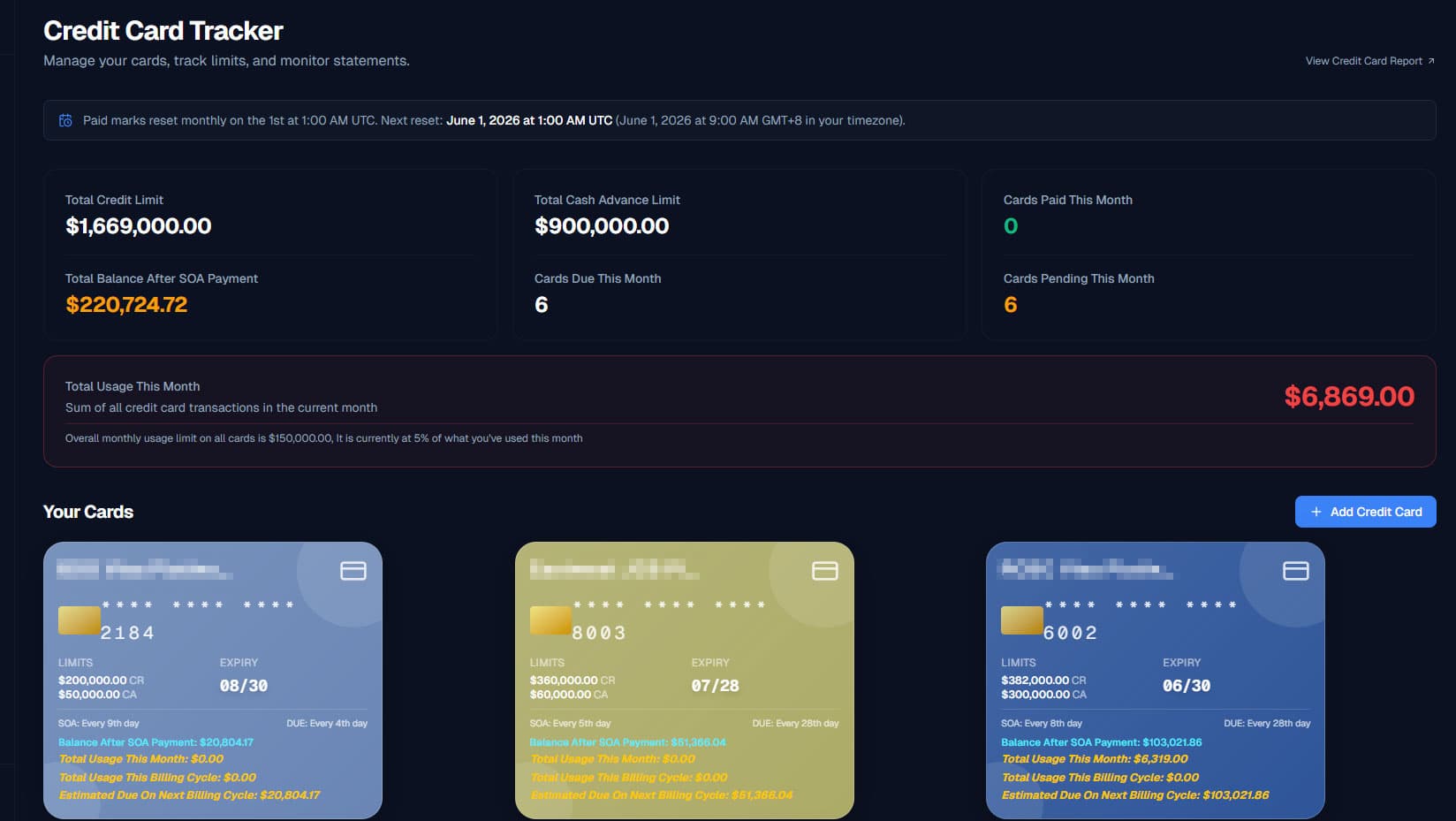 Credit Cards showcase